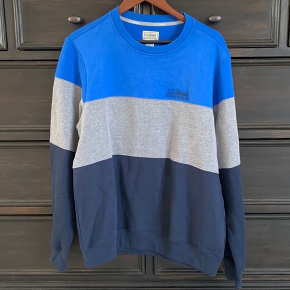 L.L. Bean Men’s M Colorblock Crewneck Sweatshirt Striped Blue & Gray - Picture 3 of 9
